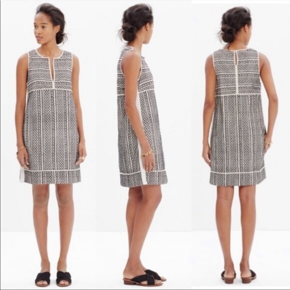 Madewell Embroidered Shift Dress Black Cream - Picture 2 of 11